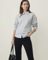 Ann Taylor Weekend Collared Mixed Media Sweatshirt In Medium Light Heather Grey