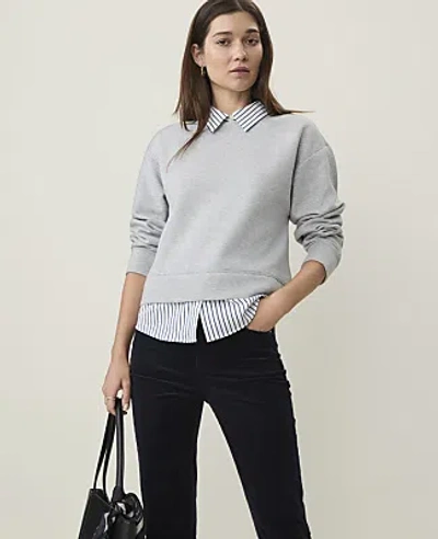 Ann Taylor Weekend Collared Mixed Media Sweatshirt In Medium Light Heather Grey
