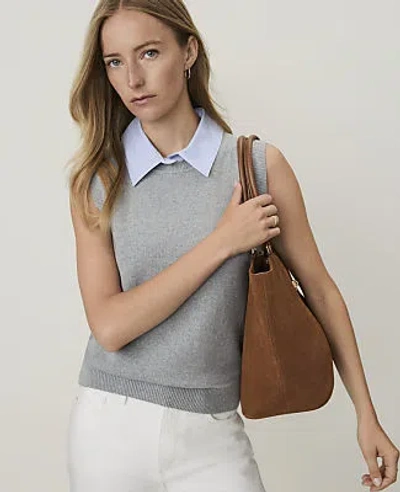 Ann Taylor Weekend Collared Sweater Vest In Silver Grey Melange