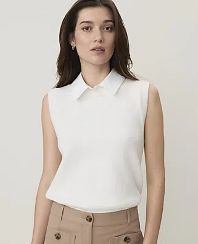 Ann Taylor Weekend Collared Sweater Vest In Winter White