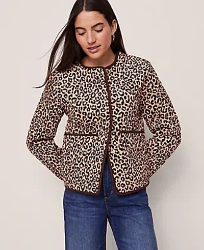 Ann Taylor Weekend Collection Animal Print Quilted Jacket In Brown