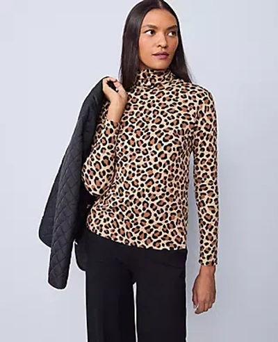Ann Taylor Weekend Collection Animal Print Turtleneck Top In Brown