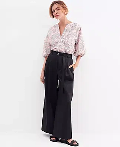 Ann Taylor Petite Weekend Collection Belted Wide-leg Ankle Pant In Black