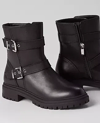 Ann Taylor Weekend Collection Buckle Leather Bootie In Black
