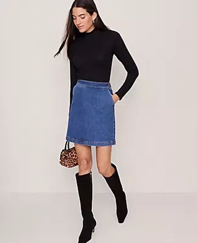Ann Taylor Weekend Collection Button Waist Denim Shift Skirt