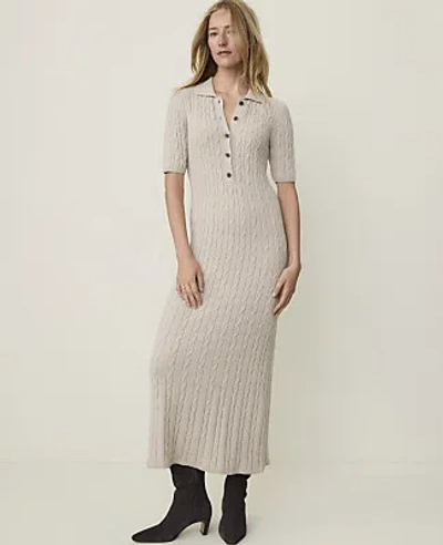 Ann Taylor Weekend Collection Cable Polo Midi Dress In Pale Sand Heather