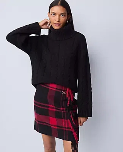 Ann Taylor Weekend Collection Cable Turtleneck Sweater In Black
