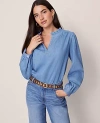 Ann Taylor Weekend Collection Chambray Ruffle Collar Popover Top