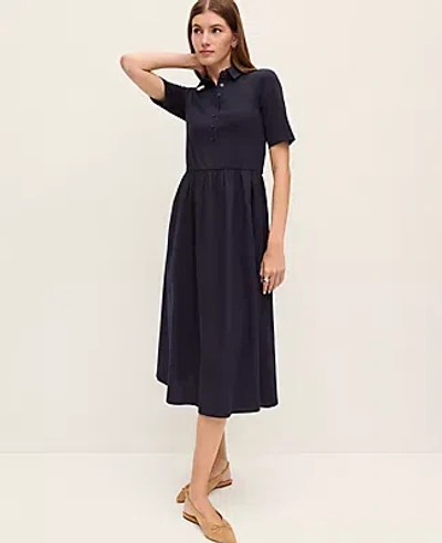 Ann Taylor Weekend Collection Collared Mixed Media Midi Dress In Black