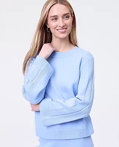 Ann Taylor Weekend Collection Contrast Stitch Sweater In Blue