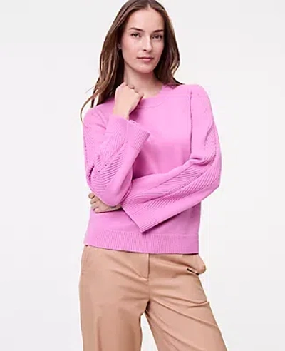 Ann Taylor Weekend Collection Contrast Stitch Sweater In Pink