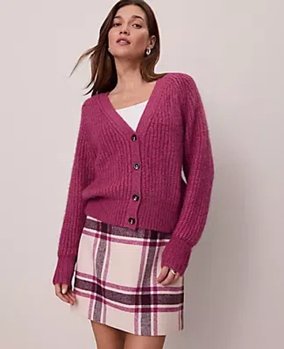 Ann Taylor Weekend Collection Cozy Ribbed Cardigan In Pink
