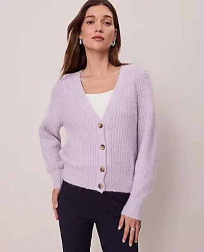 Ann Taylor Weekend Collection Cozy Ribbed Cardigan In Purple