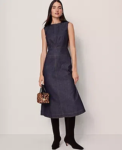 Ann Taylor Weekend Collection Crew Neck Flare Midi Dress In Purple