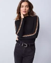 Ann Taylor Weekend Collection Crochet Trim Mock Neck Top In Black