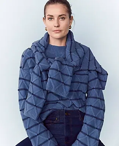 Ann Taylor Weekend Collection Diamond Cable Stripe Sweater In Blue Multi