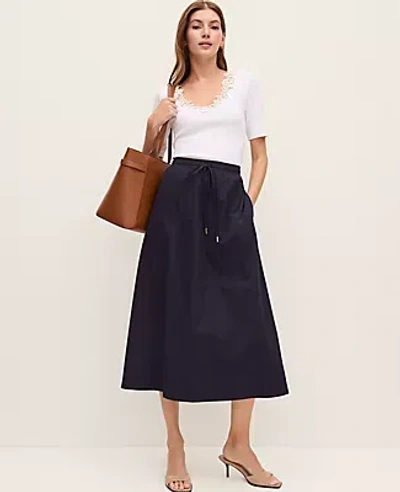 Ann Taylor Weekend Collection Drawstring Waist Midi Skirt In Black
