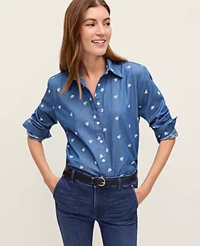 Ann Taylor Weekend Collection Embroidered Chambray Perfect Shirt