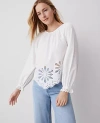 Ann Taylor Weekend Collection Embroidered Popover Top In White