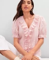 Ann Taylor Weekend Collection Embroidered Ruffle Top