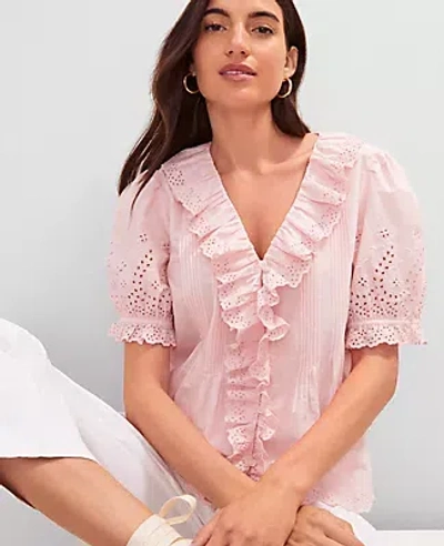 Ann Taylor Weekend Collection Embroidered Ruffle Top