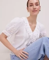 Ann Taylor Weekend Collection Embroidered Ruffle Top In White