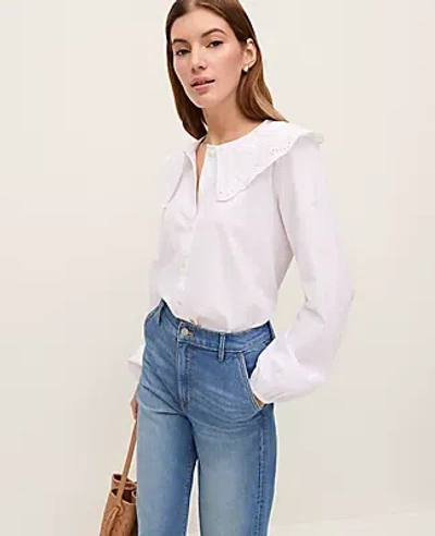 Ann Taylor Weekend Collection Eyelet Collared Blouse In White