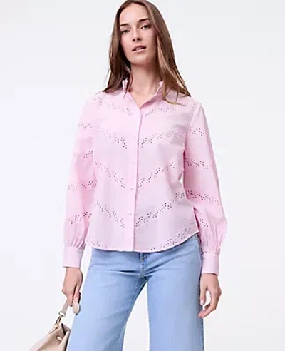 Ann Taylor Weekend Collection Eyelet Ruffle Collar Shirt In Pink
