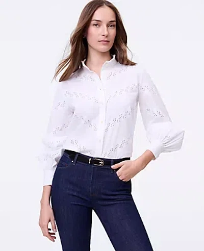 Ann Taylor Weekend Collection Eyelet Ruffle Collar Shirt In White