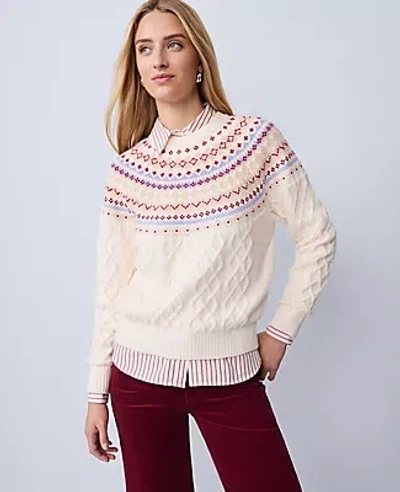 Ann Taylor Weekend Collection Fair Isle Cable Sweater In Neutral
