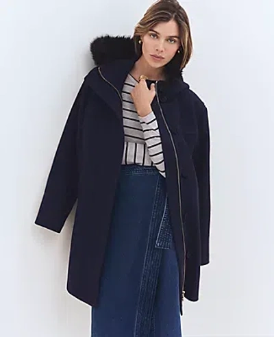 Ann Taylor Weekend Collection Faux Fur Trim Duffle Coat In Night Sky