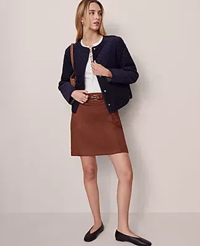 Ann Taylor Weekend Collection Faux Suede Belted A-line Skirt In Brown