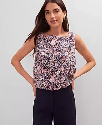 Ann Taylor Weekend Collection Floral Bubble Hem Top In Blue
