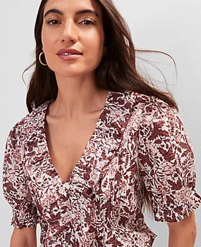 Ann Taylor Weekend Collection Floral Embroidered Ruffle Top