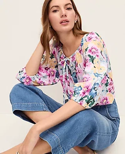 Ann Taylor Weekend Collection Floral Linen Blend Blouse In Multi
