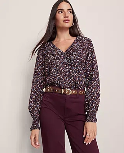 Ann Taylor Weekend Collection Floral Ruffle Popover Top In Black