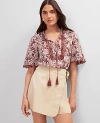 Ann Taylor Weekend Collection Floral Tie Neck Blouse