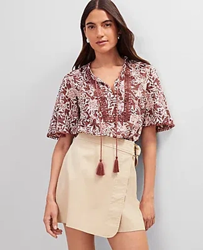 Ann Taylor Weekend Collection Floral Tie Neck Blouse