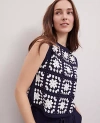 Ann Taylor Weekend Collection Geo Crochet Sweater Shell Top In Navy/white