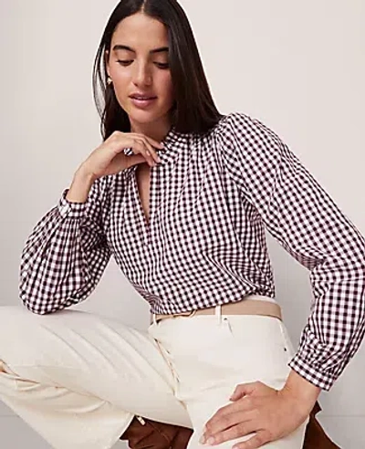 Ann Taylor Weekend Collection Gingham V-neck Popover Top In Purple