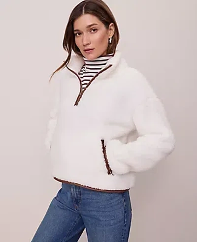 Ann Taylor Weekend Collection Half-zip Sherpa Pullover In White