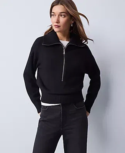 Ann Taylor Weekend Collection Half-zip Sweater In Black
