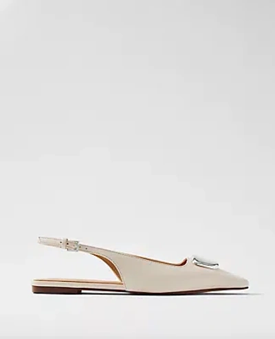 Ann Taylor Weekend Collection Hardware Embellished Leather Slingback Flats In Neutral