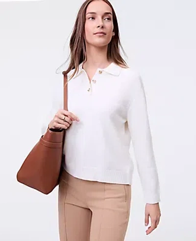 Ann Taylor Weekend Collection Henley Sweater In White