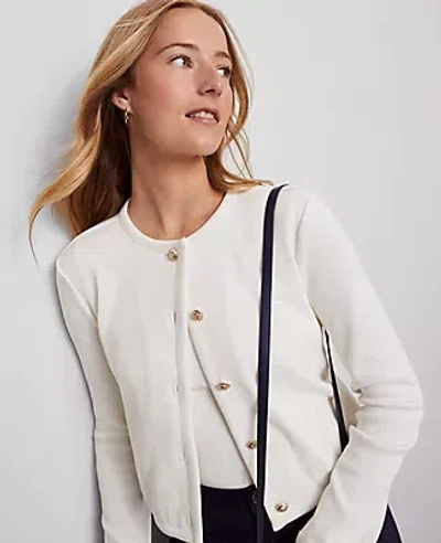Ann Taylor Weekend Collection Knit Jacket In White