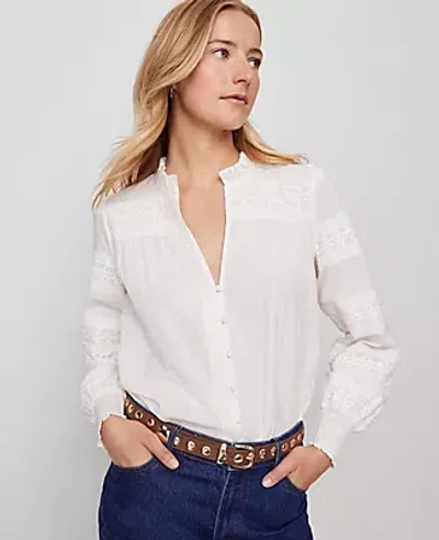 Ann Taylor Weekend Collection Lace Trim Blouse In White