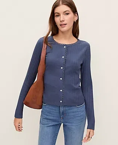 Ann Taylor Weekend Collection Lace Trim Pointelle Cardigan