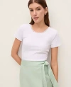 Ann Taylor Weekend Collection Lace Trim Pointelle Tee In White