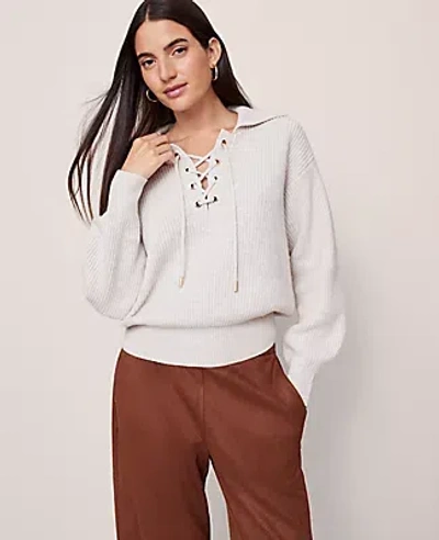 Ann Taylor Weekend Collection Lace-up Ribbed Sweater In Neutral