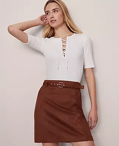 Ann Taylor Weekend Collection Lace-up Top In White